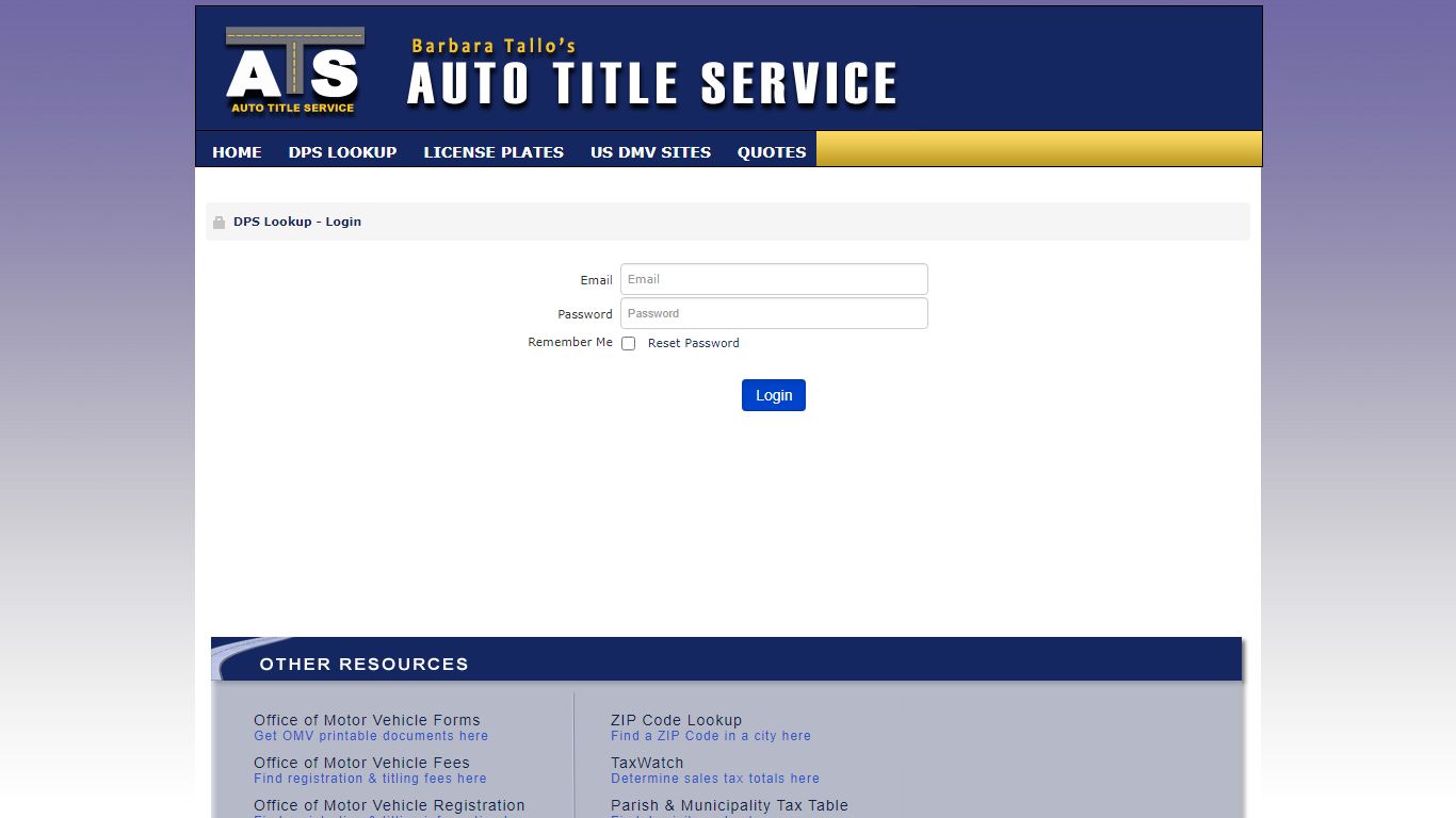 DPS Lookup - Login - Auto Title Service