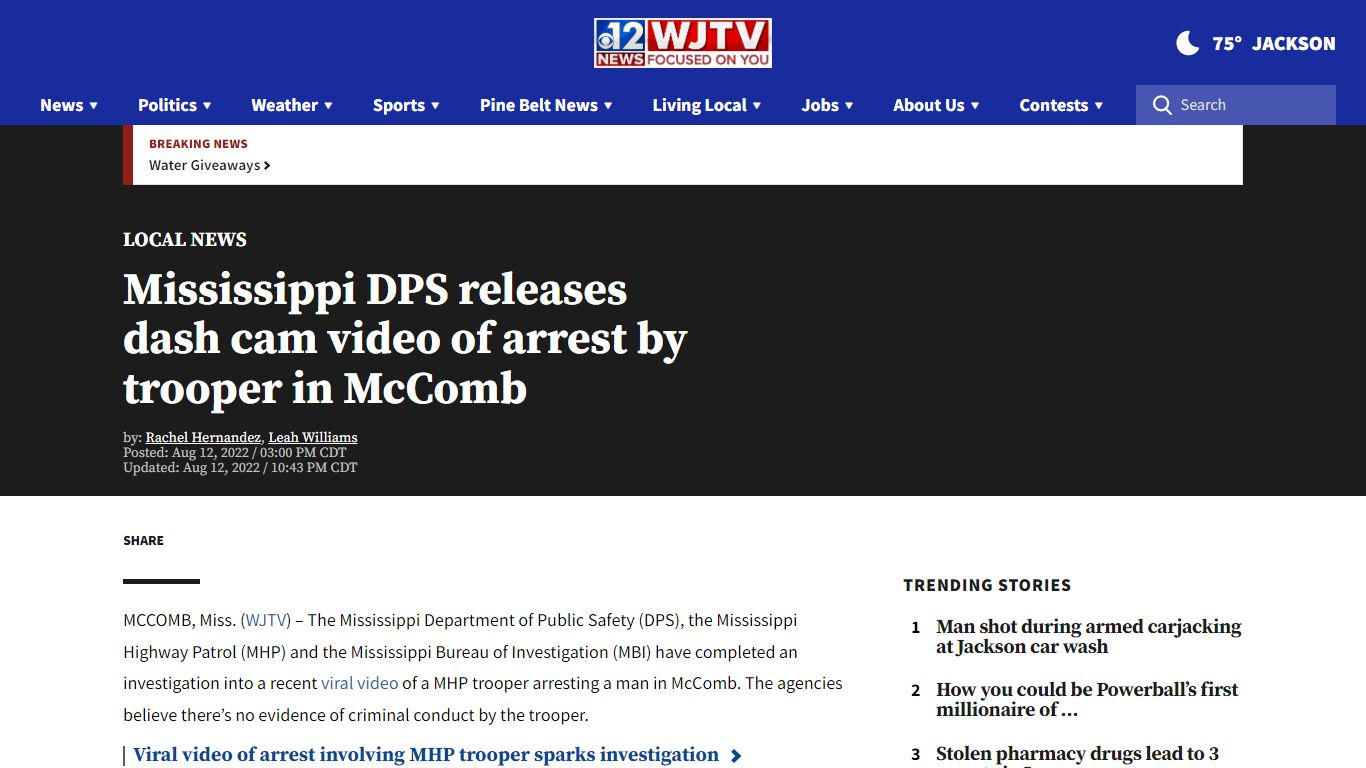 Mississippi DPS releases dash cam video of arrest by trooper in McComb